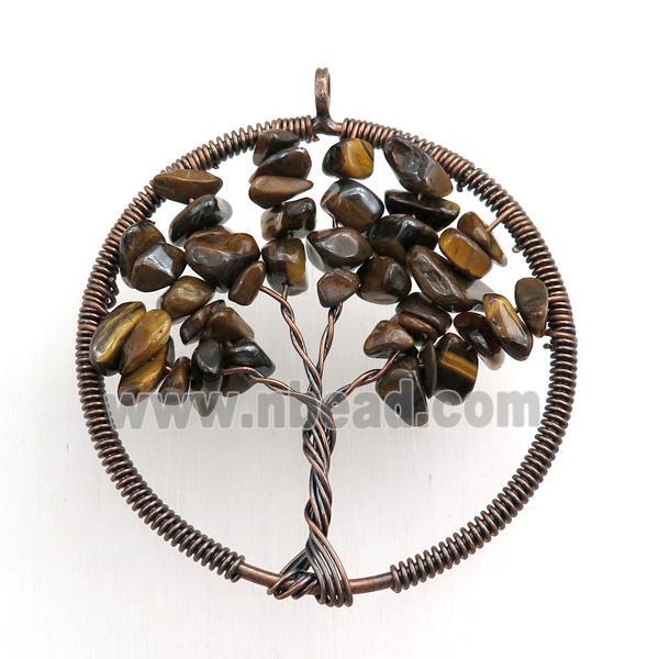 tiger eye stone pendant, tree of life, wire wrapped