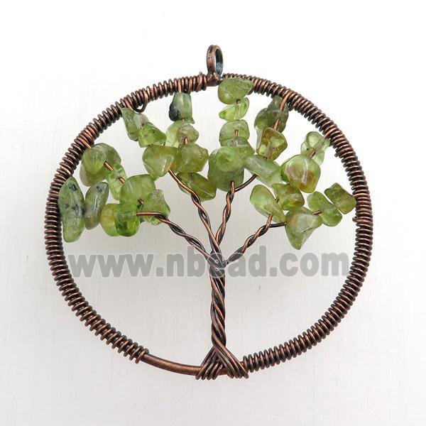 prehnite pendant, tree of life, wire wrapped