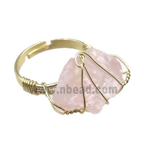 rose quartz Rings, adjustable, wier wrapped