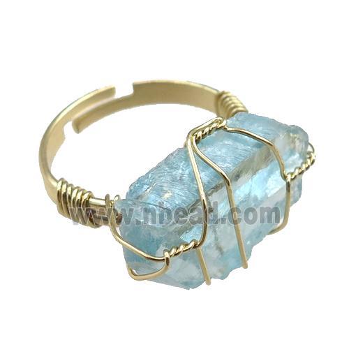 blue crystal quartz Rings, adjustable, wier wrapped