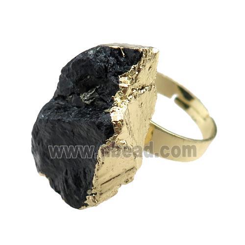 black tourmaline Rings, adjustable, gold plated