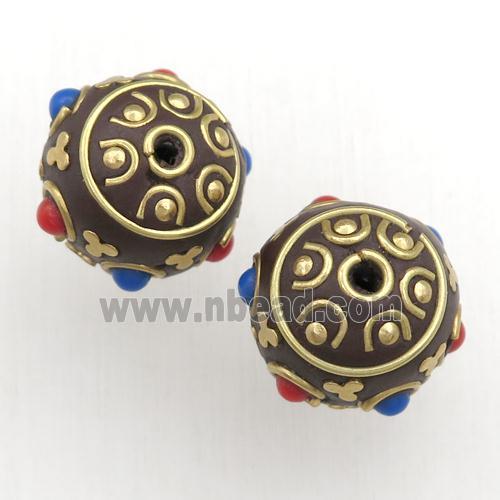 tibetan style beads, brass, round
