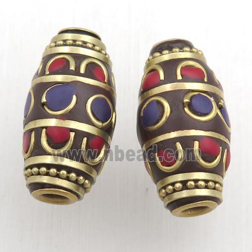 tibetan style beads, brass, barrel