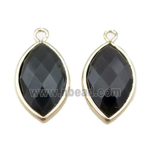 black onyx agate pendant, faceted horseeye, gold plated