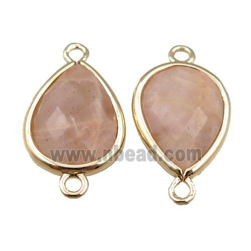 peach moonstone connector, faceted teardrop, gold plated