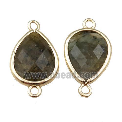 Labradorite connector, faceted teardrop, gold plated