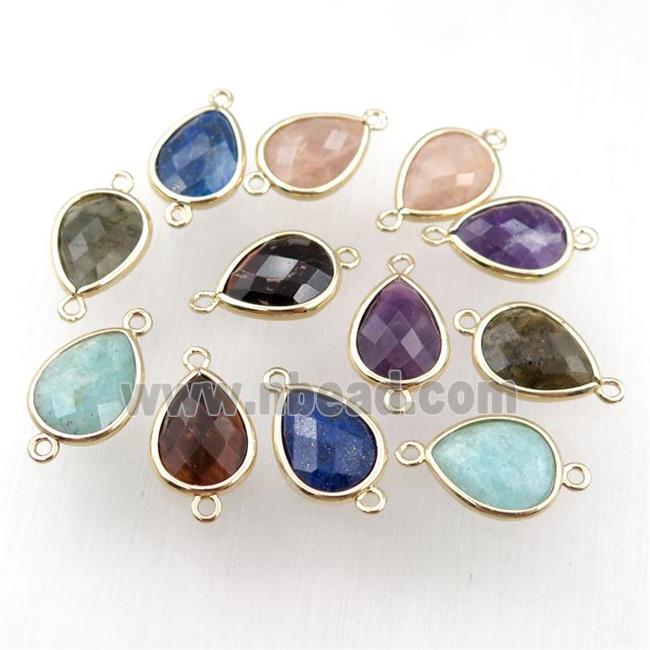mix Gemstone connector, faceted teardrop, gold plated