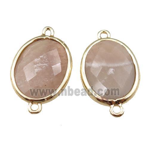 peach MoonStone connector, faceted oval, gold plated