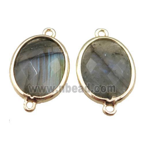 Labradorite connector, faceted oval, gold plated