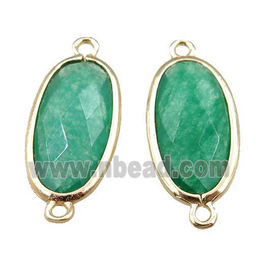 green jade connector, faceted oval, gold plated