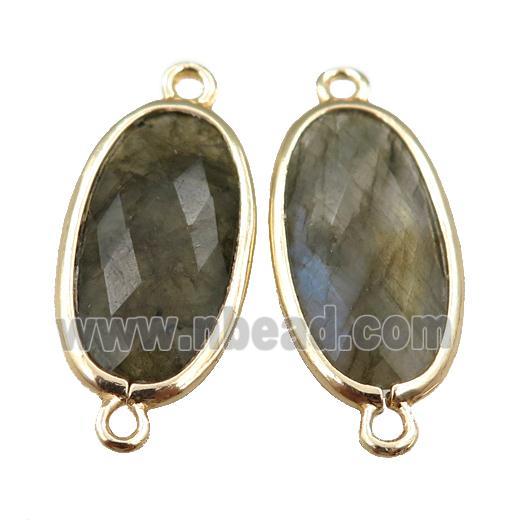 Labradorite connector, faceted oval, gold plated