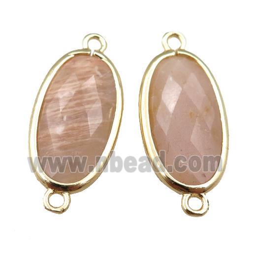 peach MoonStone connector, faceted oval, gold plated