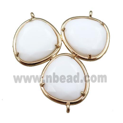 white jade connector with 3loops, gold plated