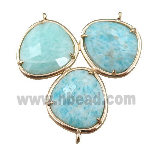 green Amazonite connector with 3loops, gold plated
