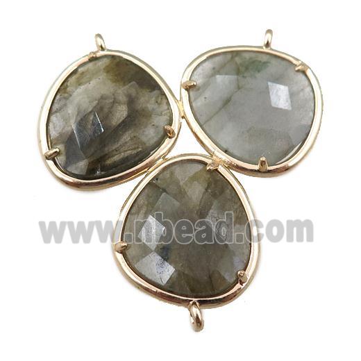 Labradorite connector with 3loops, gold plated