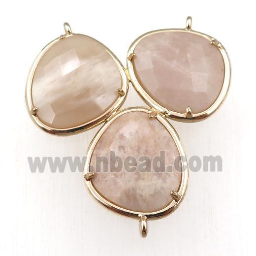 peach MoonStone connector with 3loops, gold plated