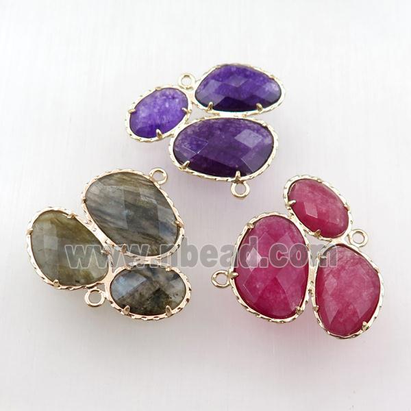 mixed Gemstone connector, triangle, gold plated