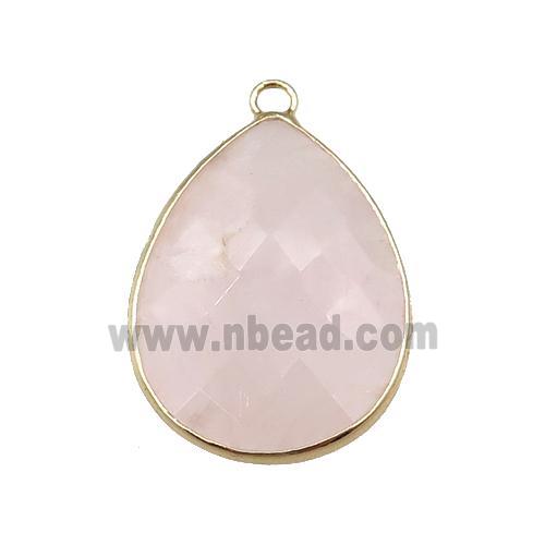 rose quartz pendant, faceted teardrop