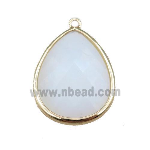 white Opalite pendant, faceted teardrop