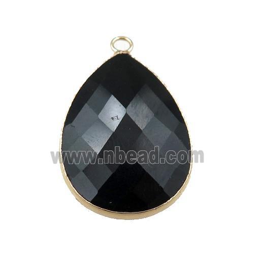black Onyx Agate pendant, faceted teardrop