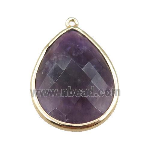 purple Amethyst pendant, faceted teardrop