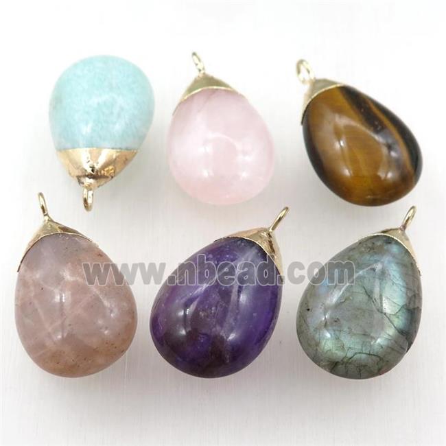 mixed Gemstone teardrop pendant, gold plated, smooth