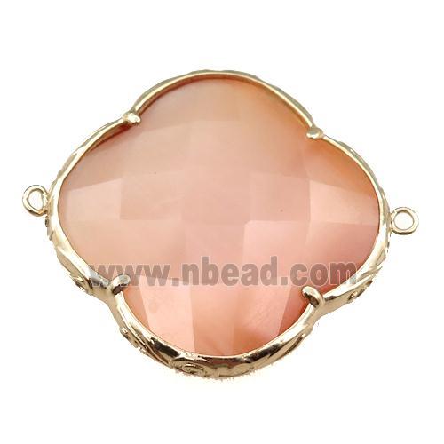 peach cats eye stone clover connector, faceted