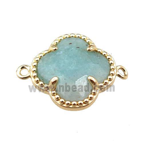 green Quartz connector, faceted clover, gold plated
