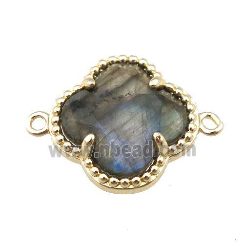 labradorite connector, faceted clover, gold plated