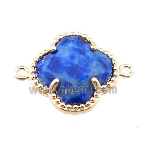 blue lapis connector, faceted clover, gold plated