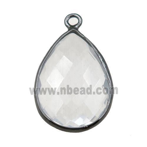 Chinese Crystal Glass pendant, faceted teardrop, black plated