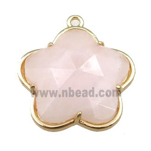 Rose Quartz flower pendant, faceted, gold plated