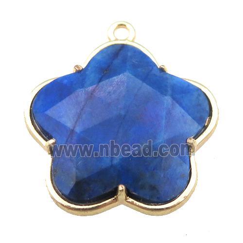 lapis flower pendant, faceted, gold plated