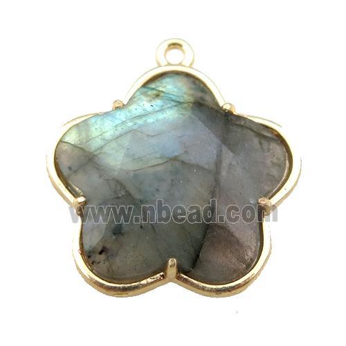 labradorite flower pendant, faceted, gold plated