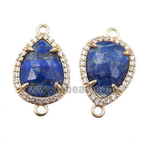 lapis connector pave rhinestone, faceted teardrop