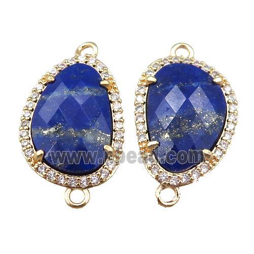 lapis connector pave rhinestone, faceted teardrop