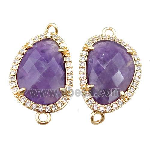 Amethyst connector pave rhinestone, faceted teardrop