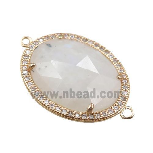 white MoonStone connector pave rhinestone, faceted oval
