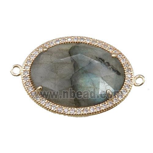 Labradorite connector pave rhinestone, faceted oval