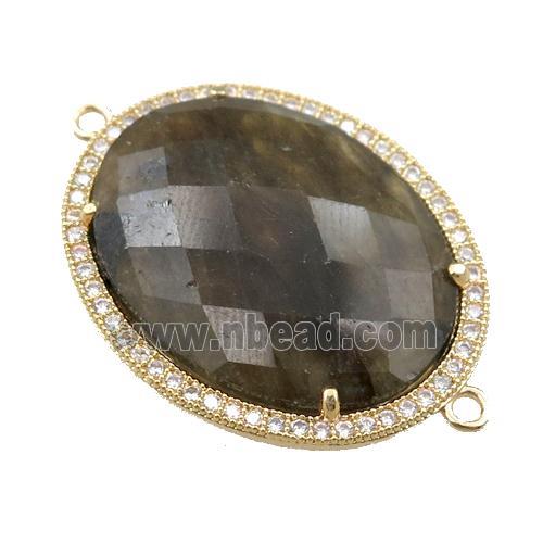 Labradorite connector pave rhinestone, faceted oval