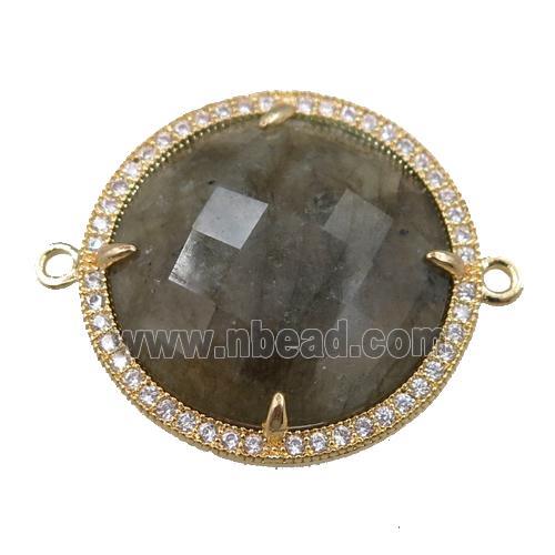 Labradorite connector pave rhinestone, faceted circle