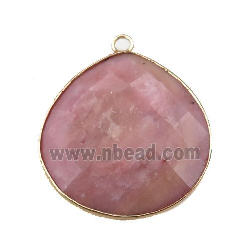 pink Rhodonite pendant, faceted teardrop, gold plated
