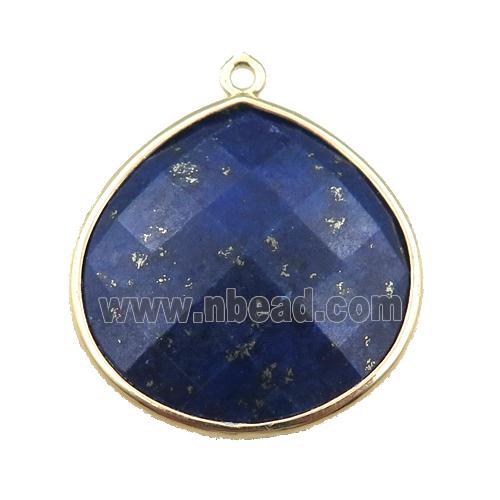 blue Lapis pendant, faceted teardrop, gold plated