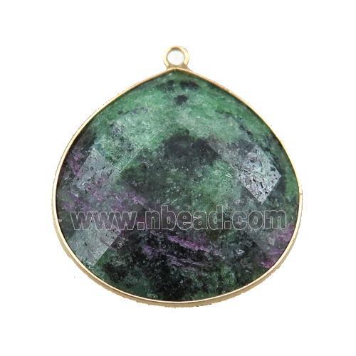 Ruby Zoisite pendant, faceted teardrop, gold plated