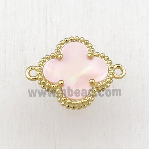 pink Queen Shell clover connector, gold plated