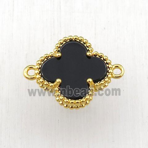 black Pearlized Shell clover connector, gold plated