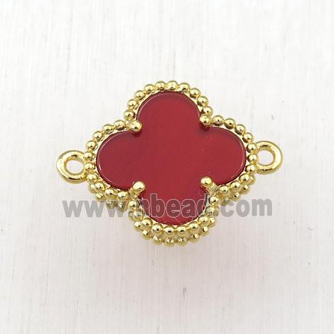 red Pearlized Shell clover connector, gold plated