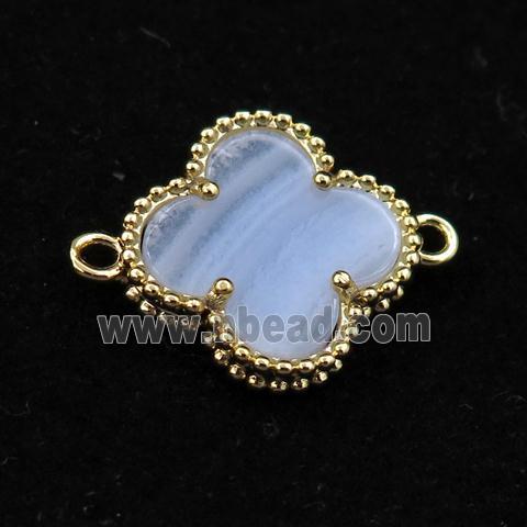 Blue Lace Agate clover connector, gold plated
