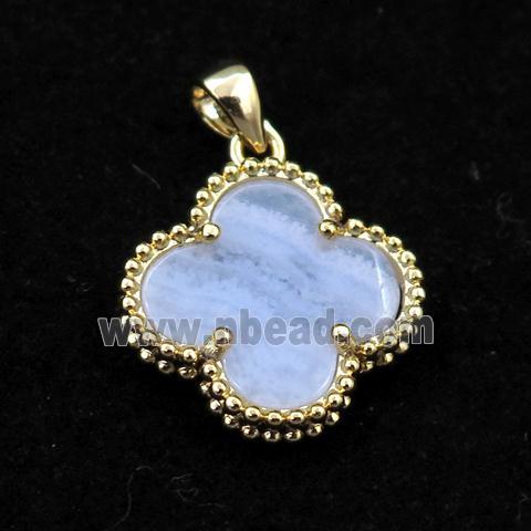 Blue Lace Agate clover pendant, gold plated
