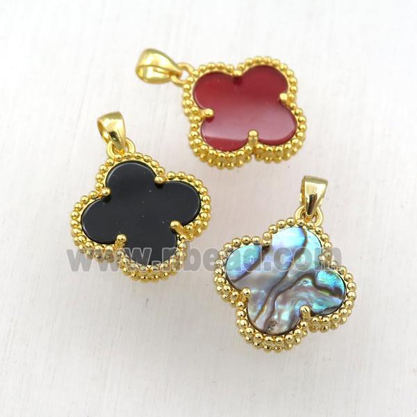 mixed Pearlized Shell clover pendant, gold plated